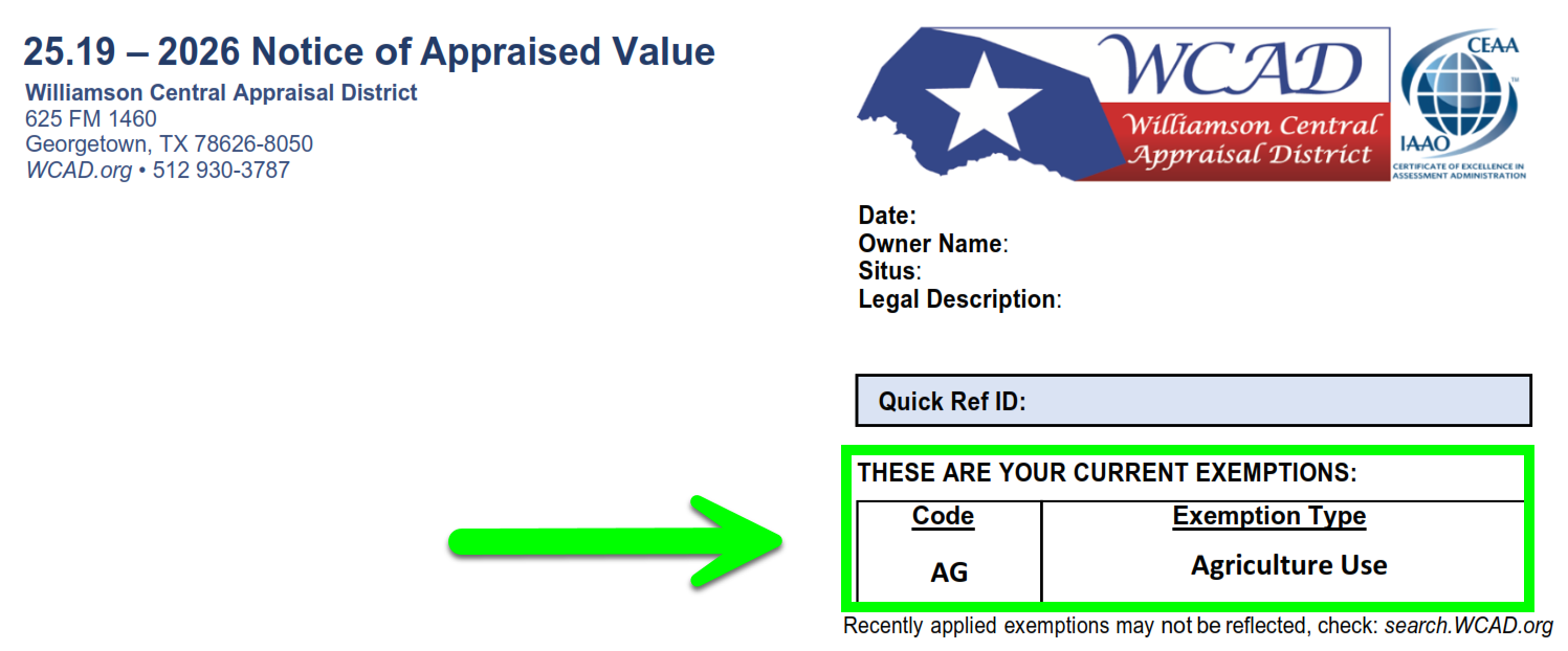 AG Exemption on Notice of Appraised Value