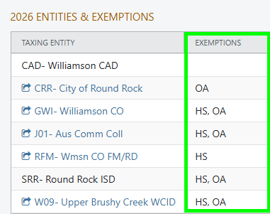 Property Search Results Exemptions