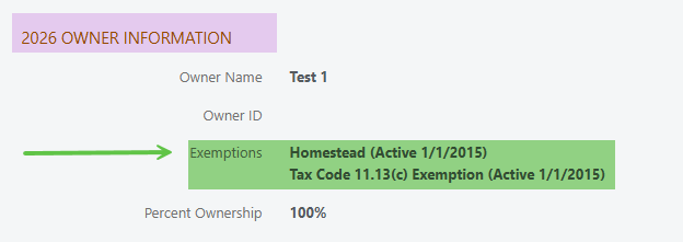Owner Information ➡️ Exemptions